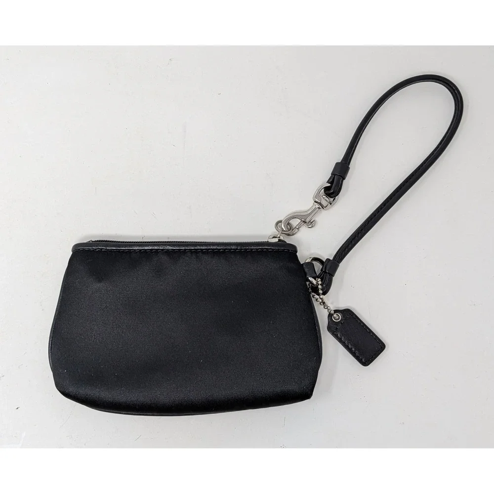 Coach Amanda Satin Wristlet Clutch Purse Wallet Small Black Silver